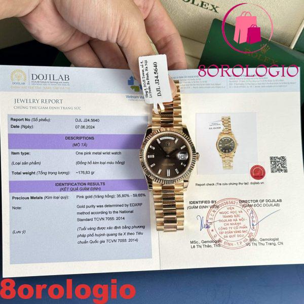Rolex Day-Date 228235 18K Rose Gold Replica Quadrante cioccolato con diamanti 177g V3 GMF Super Clone 40mm Orologio - immagine 7