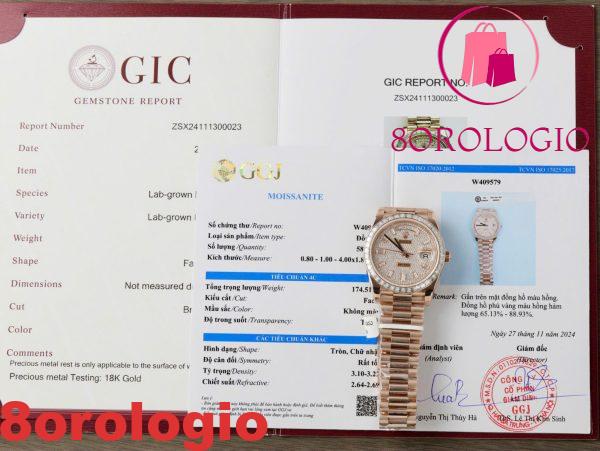 Rolex Day-Date 228235 Quadrante Pavé con Diamanti a Baguette Placcato in Oro 18K Lunetta Personalizzata con Moissanite a Baguette Migliore Replica 40mm Orologio - immagine 4