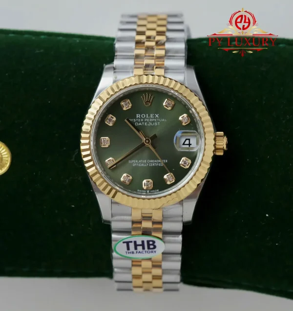 Rolex Datejust 278273 Due Toni Oro Giallo Quadrante Verde Oliva con Diamanti Bracciale Jubilee Miglior Replica THB 31mm Orologio - immagine 3