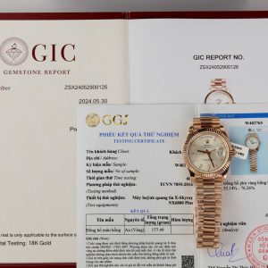 Replica Rolex Day-Date 228235 Sundust con Quadrante Baguette Diamante 18K Oro Rosa V3 GMF 40mm Migliore Orologio