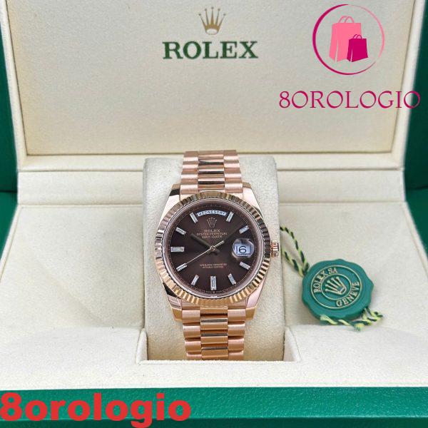 Rolex Day-Date 228235-0003 Quadrante Chocolate con Diamanti Baguette Oro Rosa 18K Solido 40mm replica Orologio