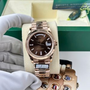 Rolex Day-Date 228235-0003 Quadrante Cioccolato con Diamanti Oro Rosa 186g Migliore Replica Q Factory 40mm Orologio