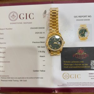 Rolex Day-Date 228238-0061 Quadrante Verde Romano Oro Giallo 18K Rivestito Miglior Replica V3 GMF 40mm Orologio