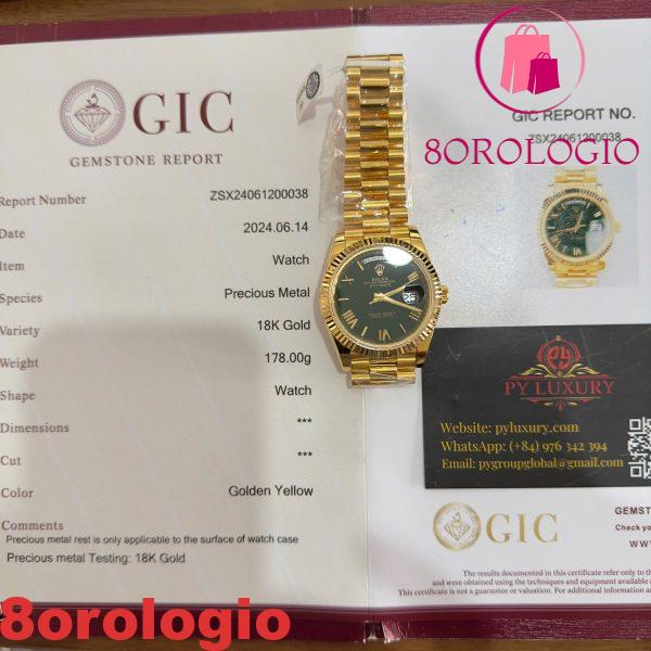 Rolex Day-Date 228238-0061 Quadrante Verde Romano Oro Giallo 18K Rivestito Miglior Replica V3 GMF 40mm Orologio