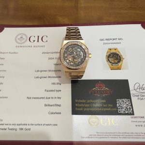 Audemars Piguet Royal Oak 15412OR Open Work Skeleton 18K Rose Gold con Baguette Moissanite Bezel Clone 1:1 Miglior Replica 41mm Orologio