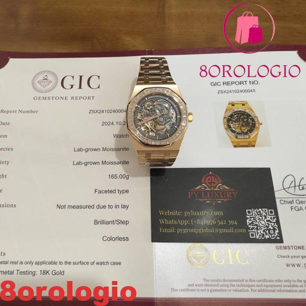 Audemars Piguet Royal Oak 15412OR Open Work Skeleton 18K Rose Gold con Baguette Moissanite Bezel Clone 1:1 Miglior Replica 41mm Orologio