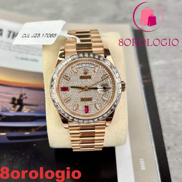 Rolex Day-Date 228345RBR replica in oro 18K personalizzato con moissanite a baguette 40mm Orologio