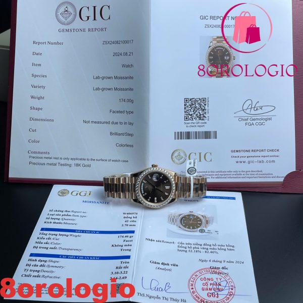 Rolex Day-Date 228345RBR Quadrante Cioccolato Baguette Oro 18K Placcato Replica Lunetta Moissanite 174g GMF V3 40mm Orologio - immagine 2