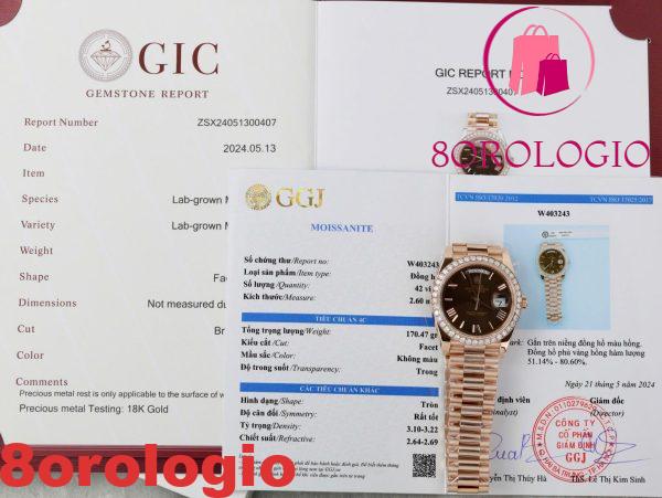 Rolex Day-Date 228345RBR-0009 Quadrante con Numeri Romani in Cioccolato Placcato in Oro 18k Replica GMF V3 40mm con Ghiera in Moissanite Orologio - immagine 3