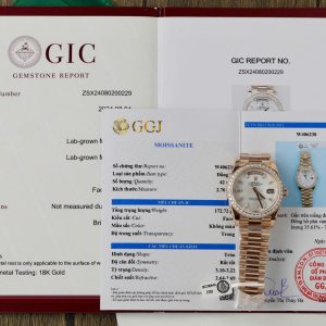 Rolex Day-Date 228345RBR-0026 Quadrante MOP Baguette Oro Rosa 18K Con Ghiera in Moissanite GMF V3 Miglior Replica 40mm Orologio