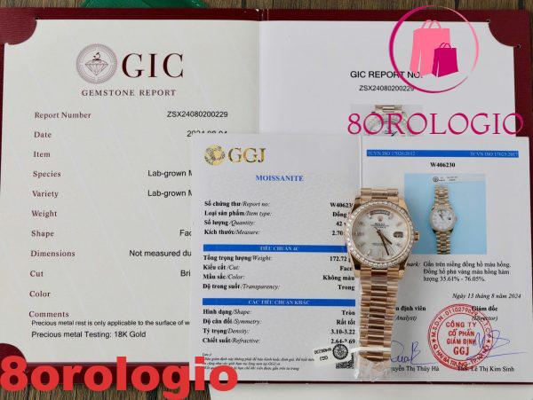 Rolex Day-Date 228345RBR-0026 Quadrante MOP Baguette Oro Rosa 18K Con Ghiera in Moissanite GMF V3 Miglior Replica 40mm Orologio