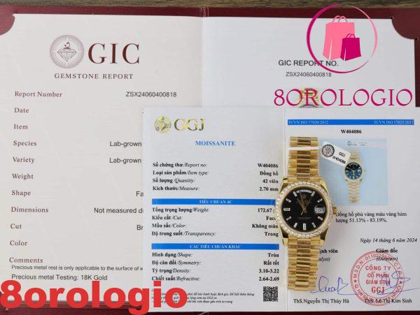 Replica Rolex Day-Date 228348RBR Oro Giallo 18K Quadrante Nero con Diamanti Ghiera in Moissanite GMF V3 Super Clone 40mm Orologio - immagine 5