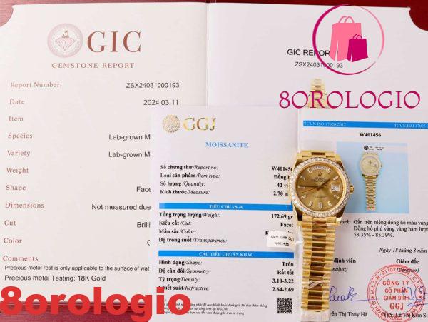 Rolex Day-Date 228348RBR 18K Yellow Gold Replica Quadrante Champagne Diamanti Baguette Lunetta Moissanite 173g GMF V3 40mm Orologio - immagine 4
