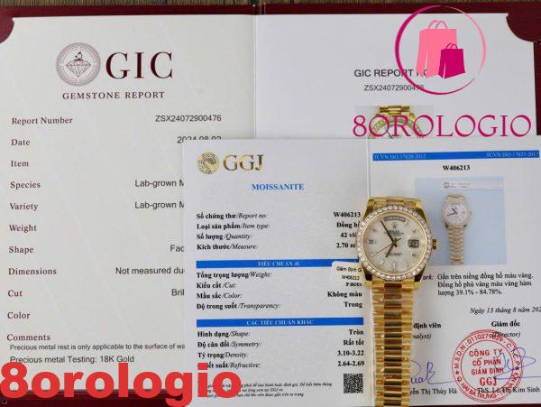 Rolex Day-Date 228348RBR-0046 Quadrante con Indici a Baguette in Moissanite MOP Oro Giallo 18K Replica 1:1 Lunetta in Moissanite GMF V3 40mm。 Orologio - immagine 5