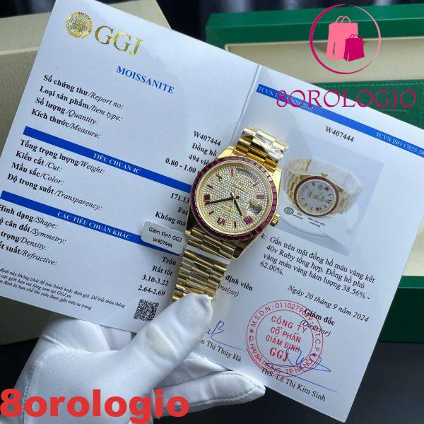 Rolex Day-Date 228398TRU 18K Oro Giallo Rivestito Quadrante Personalizzato in Moissanite Ghiera in Rubino Miglior Replica 40mm Orologio