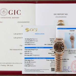 Replica Migliore Rolex Day-Date 36 Quadrante Cioccolato Diamanti e Rubini Oro Rosa 18K Incastonato con Moissanite a Baguette 36mm Orologio