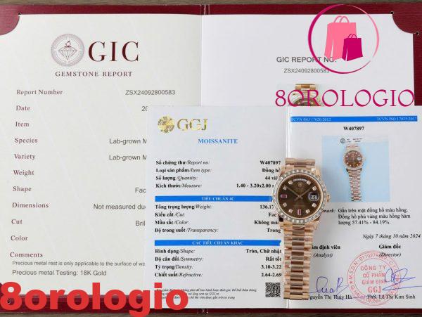 Replica Migliore Rolex Day-Date 36 Quadrante Cioccolato Diamanti e Rubini Oro Rosa 18K Incastonato con Moissanite a Baguette 36mm Orologio - immagine 5