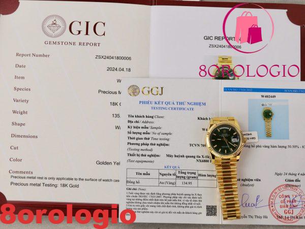 Replica Rolex Day-Date 36 mm Quadrante Verde Luminoso in Oro Giallo 18K  Orologio