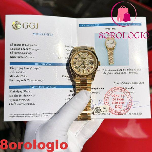 Rolex Day-Date 40 Oro Giallo 18k Rivestito Quadrante Pavé di Diamanti Arcobaleno Replica GMF V3 Super Clone 40mm Orologio