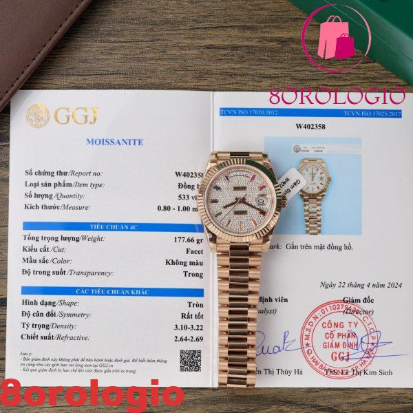 Rolex Day-Date 40 228235 Oro Rosa Custom Moissanite Quadrante Arcobaleno Miglior Replica Orologio - immagine 5