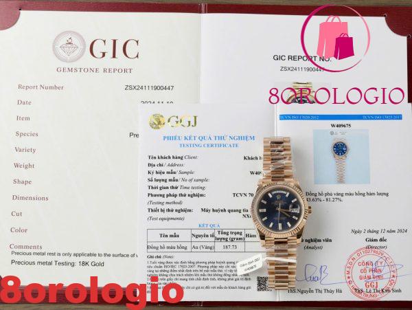 Rolex Day-Date 40 Quadrante Blu Baguette Oro Rosa 18K Wrapped Migliore Replica Q Factory 40mm Orologio
