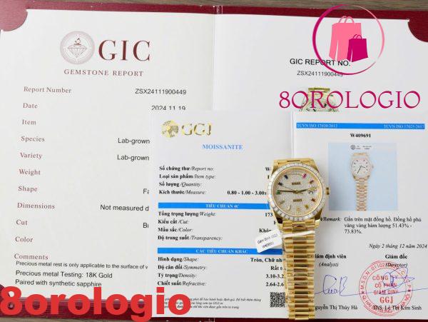 Rolex Day-Date 40 Quadrante Arcobaleno Rivestito di Diamanti Oro Giallo 18K con Ghiera in Moissanite Taglio Baguette Migliore Replica 40mm Orologio - immagine 3