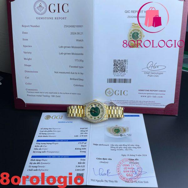 Replica del Rolex Day-Date 40 Quadrante Verde Tempestato di Diamanti Arabi Placcato Oro 18K Quadrante Personalizzato in Moissanite & Dial Miglior Replica 40mm Orologio - immagine 3