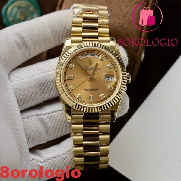 Replica Rolex Day-Date 40 Oro Giallo Quadrante Champagne con Diamanti V3 GMF 40mm Orologio - immagine 4