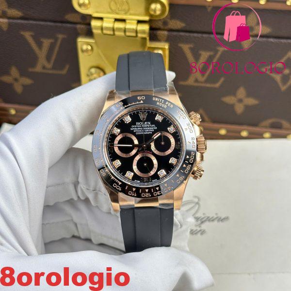 Rolex Cosmograph Daytona 116515LN Oro Rosa Quadrante Nero con Diamanti Cinturino Oysterflex 1:1 Migliore Replica Clean Factory 40mm Orologio - immagine 5