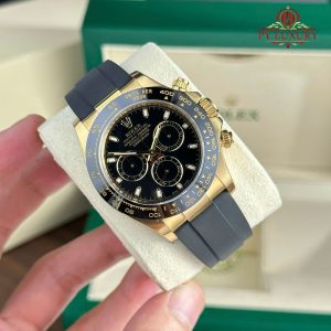 Rolex Cosmograph Daytona 116518LN Oro Giallo Quadrante Nero Cinturino Oysterflex Replica 1:1 Migliore Clean Factory 40mm Orologio