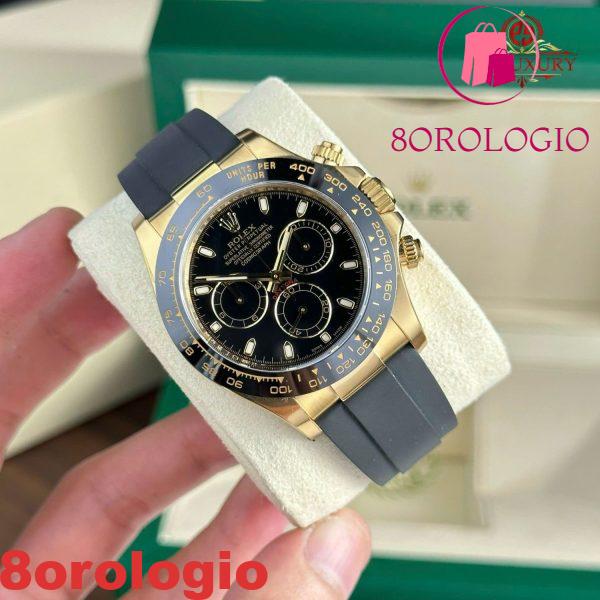 Rolex Cosmograph Daytona 116518LN Oro Giallo Quadrante Nero Cinturino Oysterflex Replica 1:1 Migliore Clean Factory 40mm Orologio