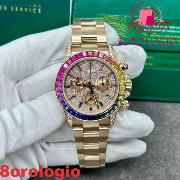 Rolex Daytona 116505 Diamanti Arcobaleno Quadrante Pavé Oro Rosa 18K Pietre Preziose Naturali 40 mm Replica Orologio