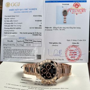 Rolex Daytona 116505-0015 Quadrante Nero con Diamanti Replica 1:1 Super Clone 40mm Bracciale Oyster Placcato in Oro Rosa 18K Orologio