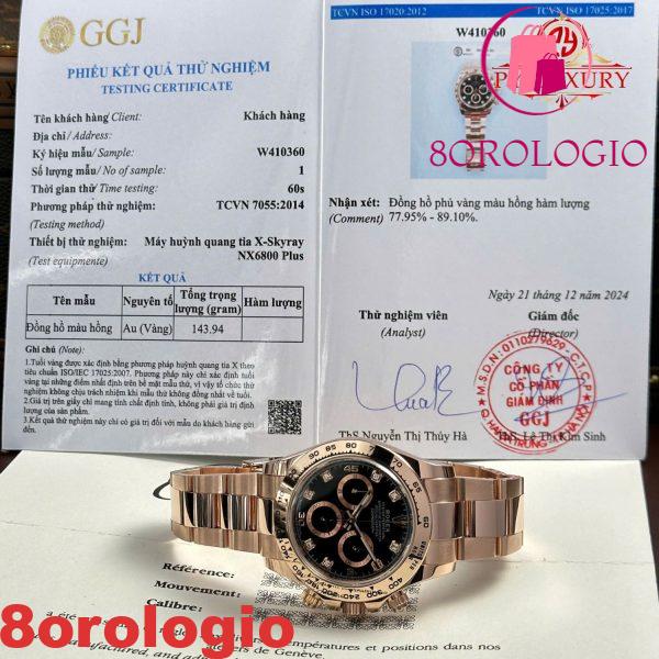 Rolex Daytona 116505-0015 Quadrante Nero con Diamanti Replica 1:1 Super Clone 40mm Bracciale Oyster Placcato in Oro Rosa 18K Orologio