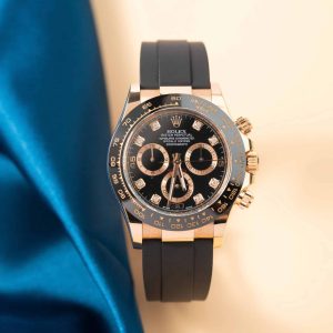 Rolex Daytona 116515LN in oro rosa massiccio 18K con quadrante nero con diamanti cinturino in gomma Oysterflex 40mm replica Orologio