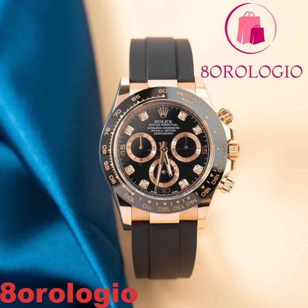 Rolex Daytona 116515LN in oro rosa massiccio 18K con quadrante nero con diamanti cinturino in gomma Oysterflex 40mm replica Orologio - immagine 7