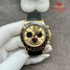 Rolex Daytona 116518 Pikachu replica in oro massiccio 18K con cinturino in gomma Oysterflex 40mm Orologio