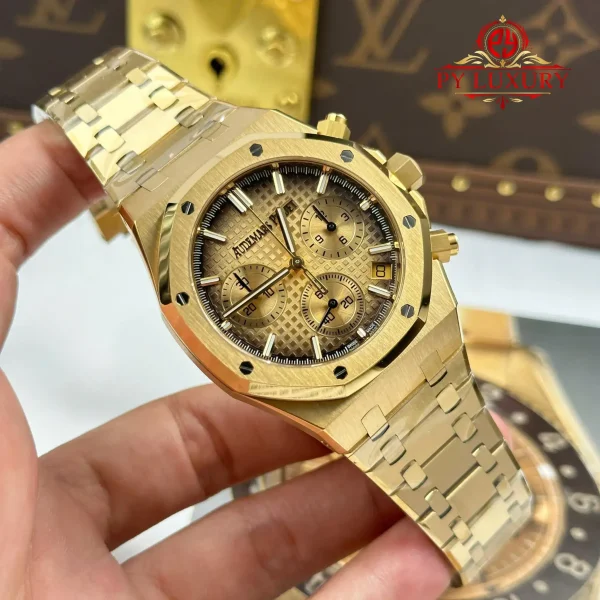 Audemars Piguet Royal Oak Chronograph 26240BA Oro Giallo Quadrante Champagne Fumé 1:1 Super Clone Replica APSF 41mm Orologio - immagine 6