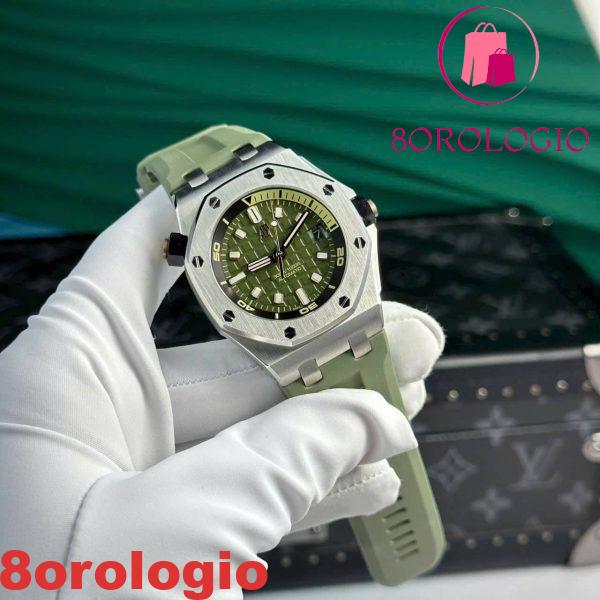 Audemars Piguet Royal Oak Offshore Diver 15720ST Quadrante Verde Khaki Gomma Migliore Replica APSF 42mm Orologio - immagine 3