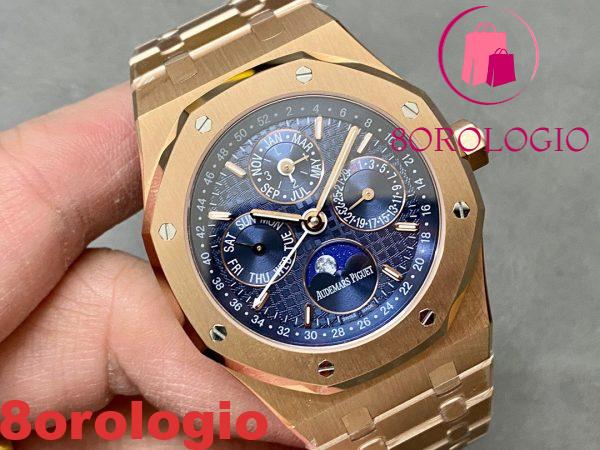Audemars Piguet Royal Oak Calendario Perpetuo 26574OR Oro Rosa Quadrante Blu Migliore Replica 41mm Orologio - immagine 3