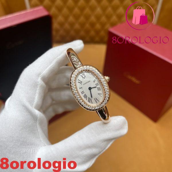 Cartier Baignoire Small Modello in Oro Rosa 18K Quadrante Argento Avvolto Lunetta in Moissanite Replica 1:1 Migliore (Misura del Polso 15, 16, 17cm) Orologio - immagine 5