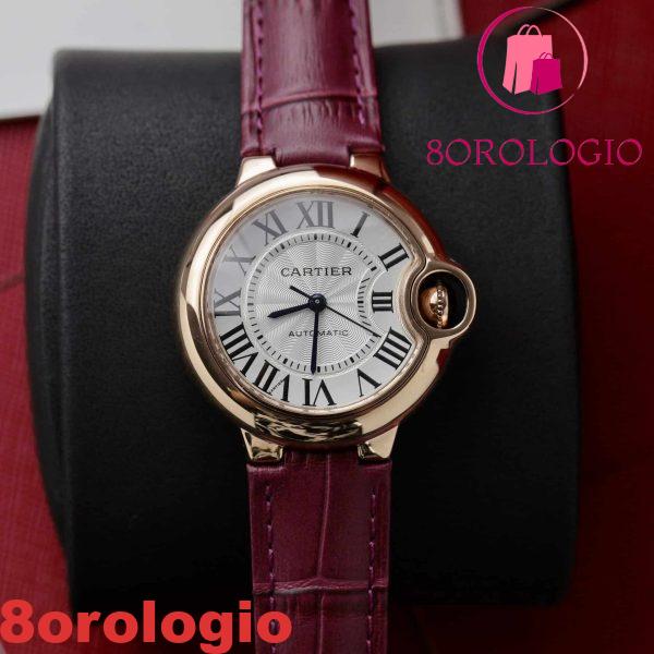 Replica Cartier Ballon Bleu Oro Rosa Quadrante Bianco Cinturino in Pelle Rosa 36mm Orologio - immagine 4