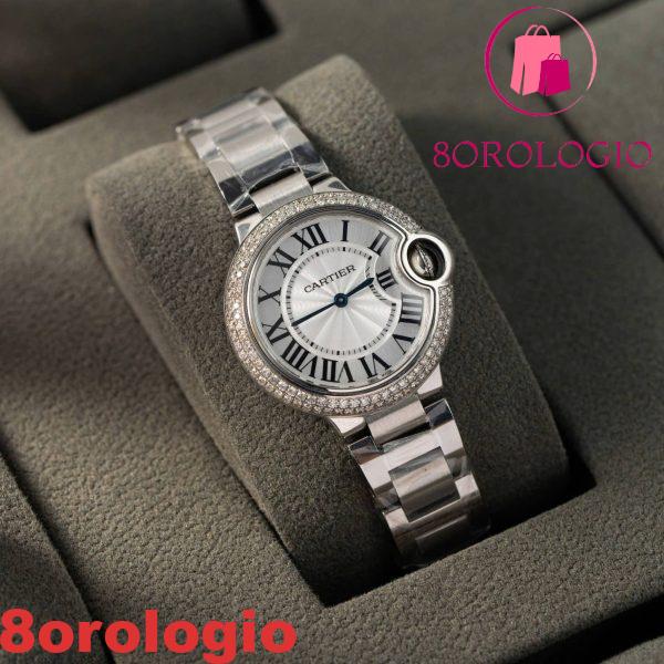 Cartier Ballon Bleu WE902065 Quadrante Bianco Ghiera con Diamanti Naturali su Misura Migliore Replica 33mm Orologio - immagine 4