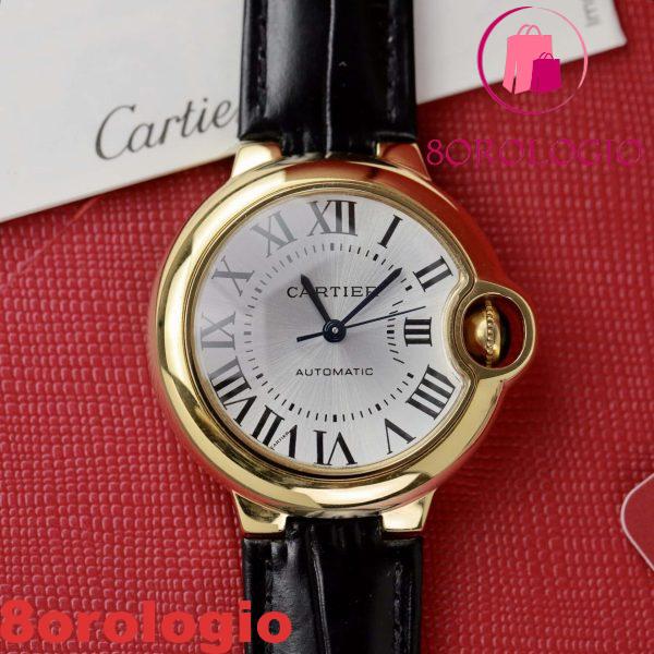 Cartier Ballon Bleu Oro Giallo Quadrante Bianco Pelle Replica 36mm Orologio - immagine 3