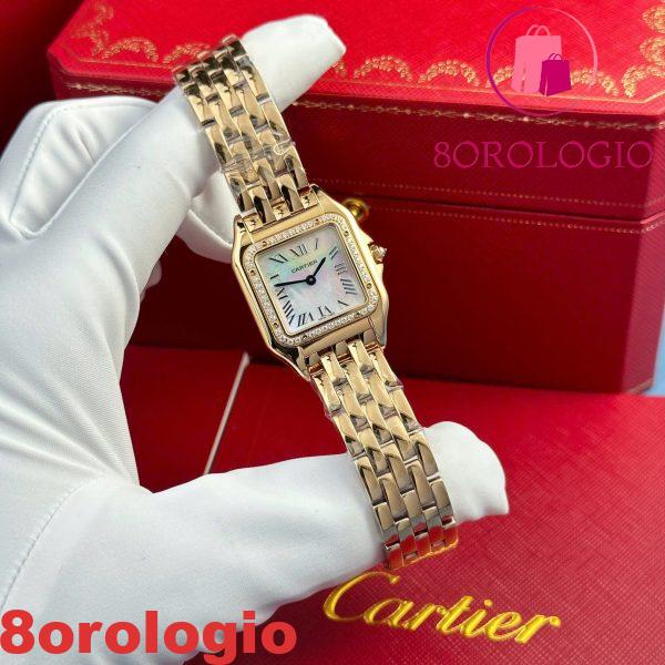 Cartier Panthère Donna Oro Rosa Quadrante MOP Lunetta con Diamanti Migliore Replica AF 27mm X 36mm Orologio - immagine 4