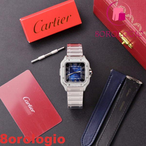 Cartier Santos Quadrante Blu Cassa Personalizzata con Moissanite Modello Grande Miglior Replica BVF 39.8mm Orologio - immagine 5