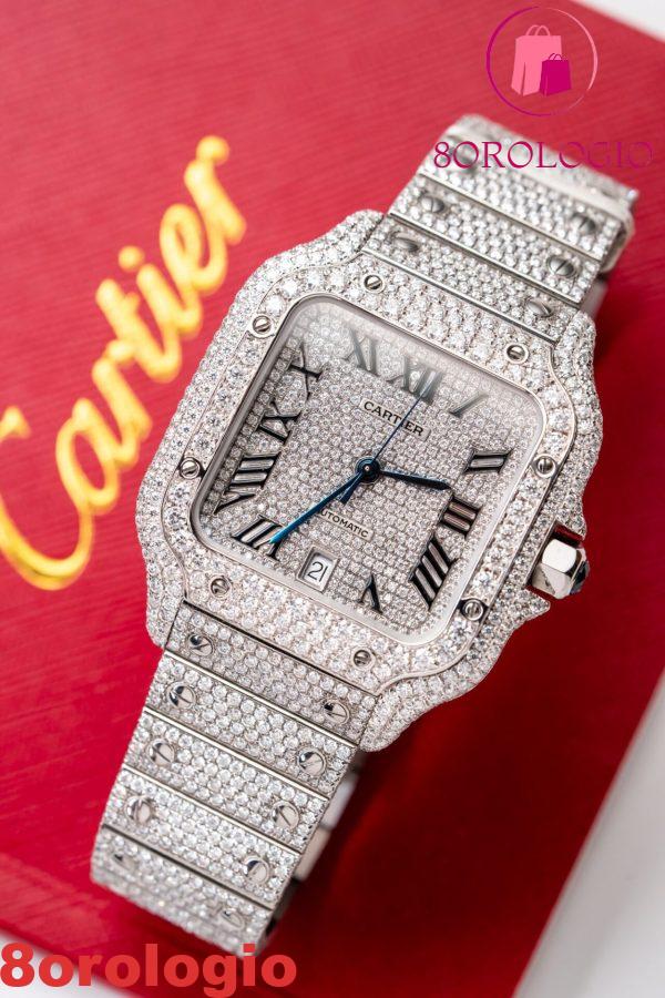 Cartier Santos Iced Out VVS1 Clarity Moissanite Modello Grande Migliore Replica 39.8mm Orologio - immagine 3