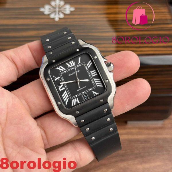 Cartier Santos WSSA0039 Quadrante Nero Cinturino in Gomma Modello Grande Migliore Replica BVF 39.8mm Orologio - immagine 3