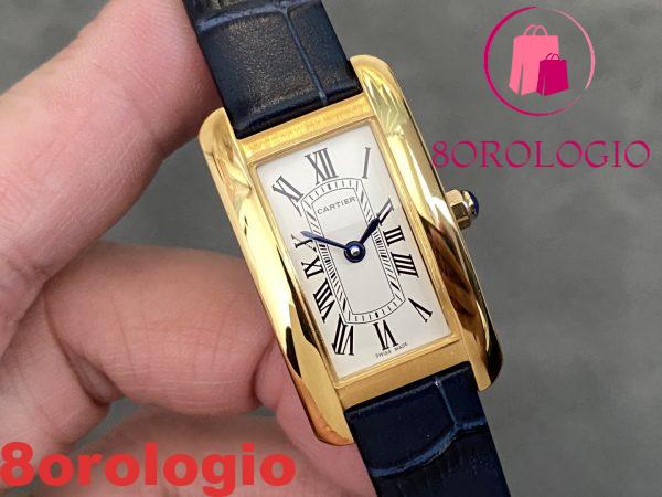 Cartier Tank Américaine WGTA0356 Oro Giallo Quadrante Argento Modello Piccolo Cinturino in Pelle Replica Migliore 35.4 mm X 19.4 mm Orologio - immagine 3