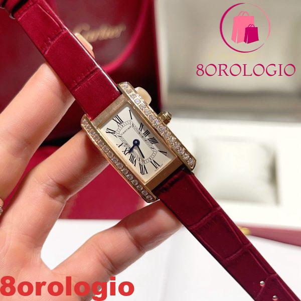 Cartier Tank Américaine WJTA0059 Oro Rosa Quadrante Argento Lunetta con Pietre Piccolo Modello Migliore Replica 35,4 mm x 19,4 mm Orologio - immagine 4